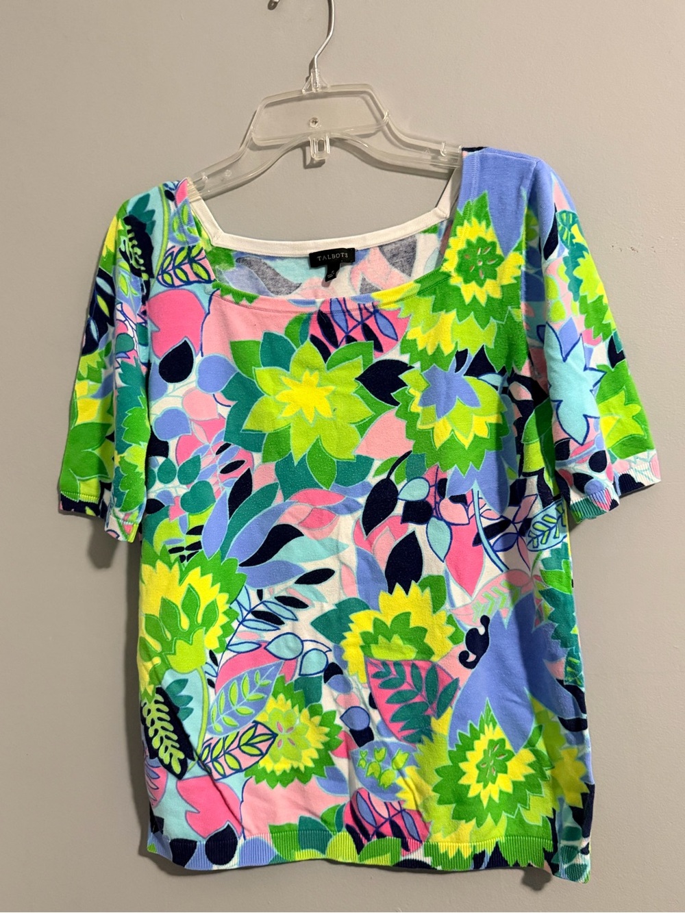 Talbots Multicolor Floral Short Sleeve Top - Lime/Blue/Pink/Navy
